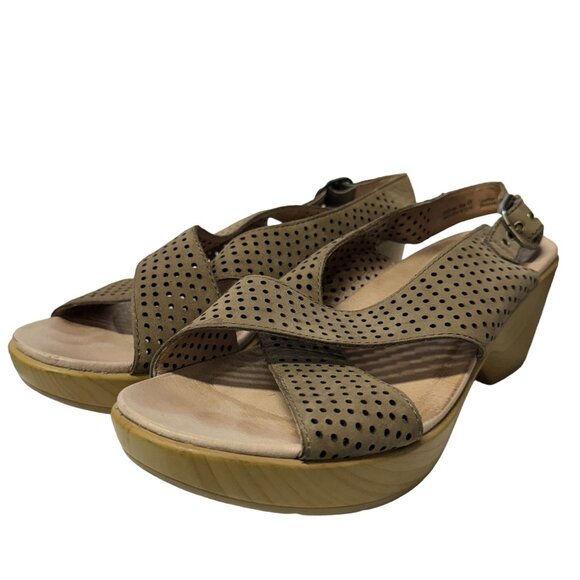 Dansko Jacinda Wedge Sandal Womens EU41 US10.5-11 Brown Perforated Leather Shoes - Picture 12 of 13